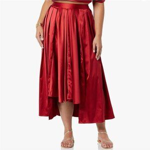 Making The Cut Skirt Jeanette's Maxi Hi Lo Pleated Skirt NWT Size XS Red Satin